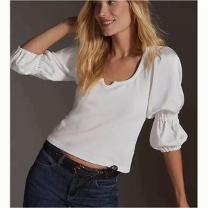 Anthropologie Maeve Ribbed Tiered Sleeve Top Size S